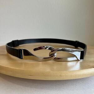 Chico's Black Vegan Leather Silver Loop Adjustable Belt Size Small To Medium